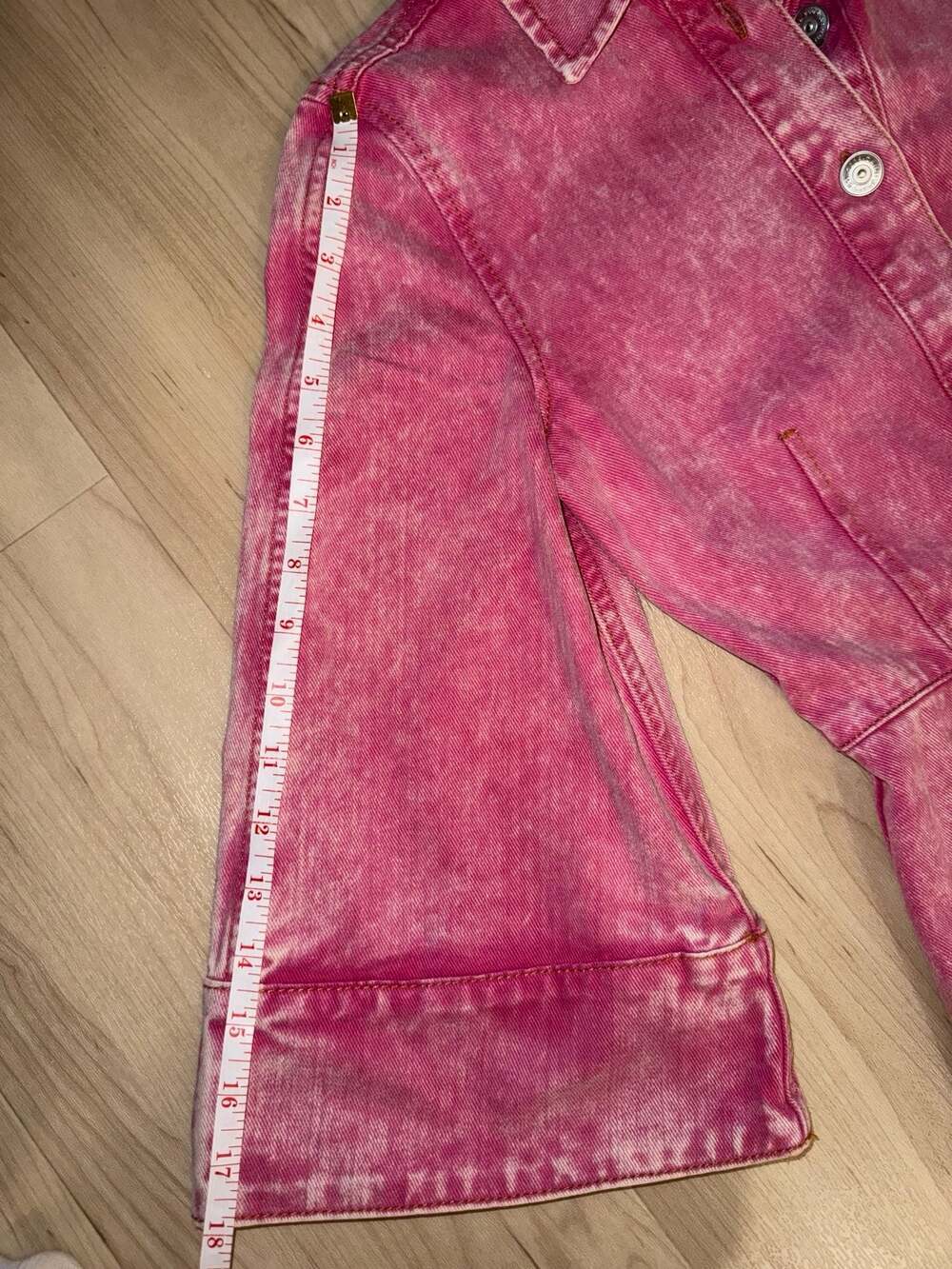 Ganni Pink Acid Wash Denim Button-Down Mini Dress Size 34 - Picture 6 of 9